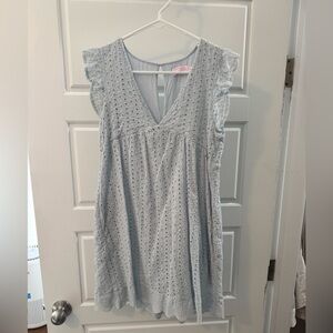 Pink Lily Light Blue Eyelet V Neck Romper/Dress